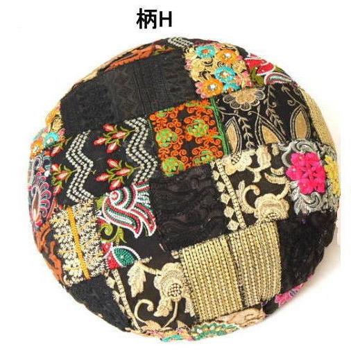 ザリ刺繍のパッチワークスツール約直径45cm高さ30cm「エシカル