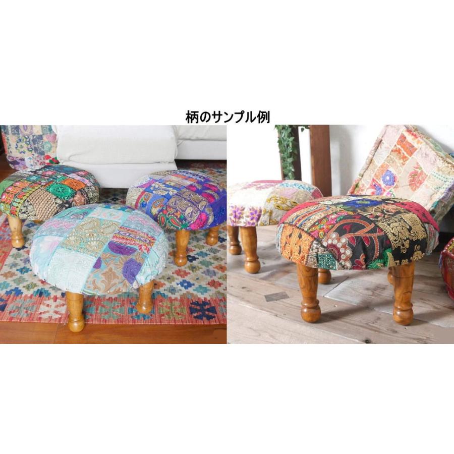 ザリや華やかなカンバディアを使った刺繍のパッチワークスツール約直径