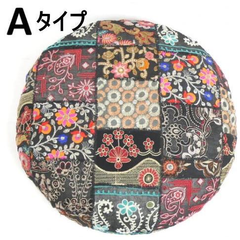 ザリや華やかなカンバディアを使った刺繍のパッチワークスツール約直径
