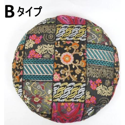 ザリ刺繍　パッチワークスツール 送料込み ザリや華やかなカンバディアを使った刺繍のパッチワークスツール約直径