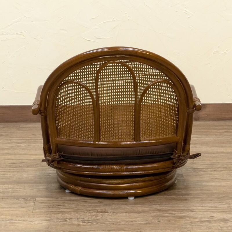籐ラタン回転椅子ロータイプ座面高15cm/ブラウン/im13-saka＜椅子 いす