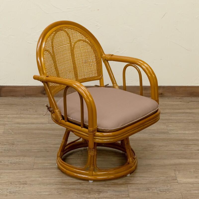 ⭐️極美品⭐️ラタン　藤　回転椅子　アンティーク　レトロ　昭和レトロ 籐ラタン回転椅子ミドルタイプ座面高さ33cm/ハニー(ハチミツ色)/im14