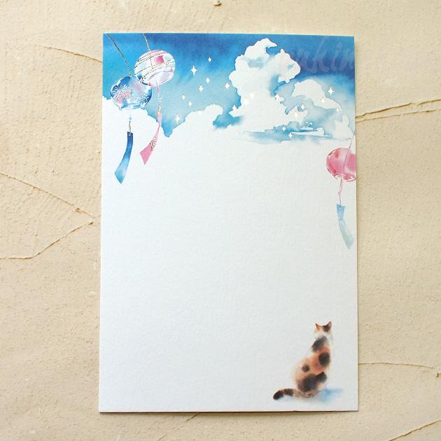 猫 ポストカード 夏はがき 三井ちかこ3枚入り 三毛猫と風鈴 絵葉書