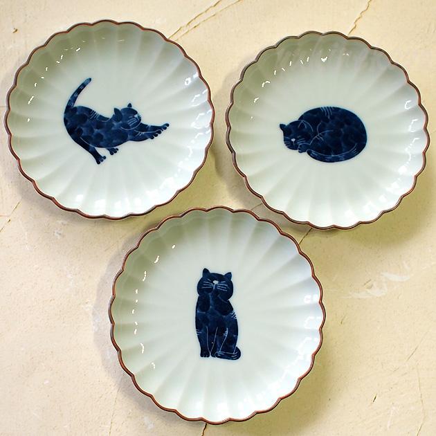 猫 小皿 呉須猫 菊割 3．5寸皿 有田焼 波佐見焼 日本 和風 和陶器 食器