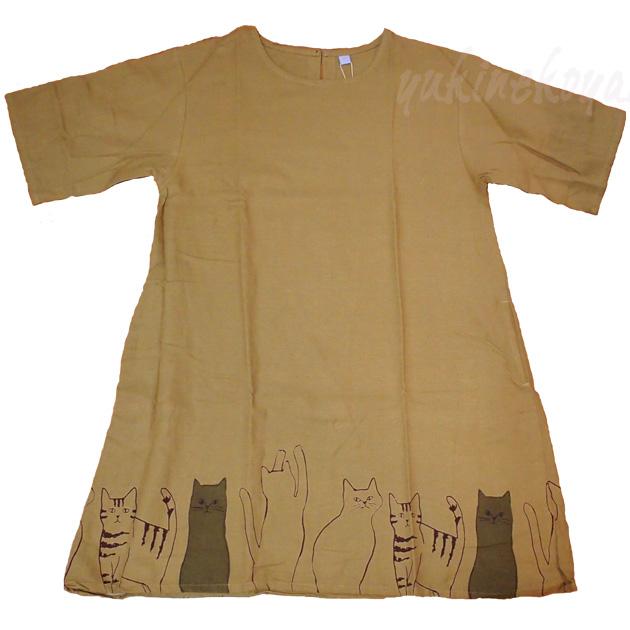 猫柄 ワンピース 猫デザイン 裾猫 七分袖 洋服 猫雑貨 ネコグッズ ねこ