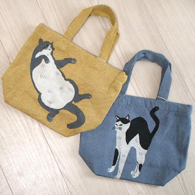 猫 ジャガード ミニトートバッグ 猫柄 ハチワレ猫 白黒猫 かわいい