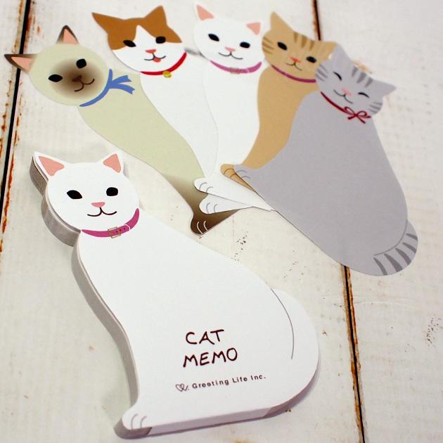 猫のメモパッド ダイカットメモ オスワリ 5柄計90枚入り 文房具  