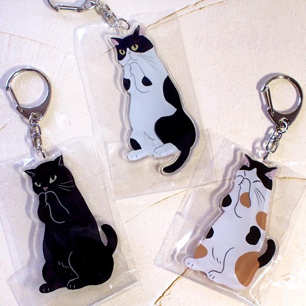 猫のアクリルキーホルダー お願いにゃんこ 招福 キーリング