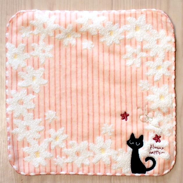 猫のハンカチ 黒猫フラワーサークル ジャガード ノアファミリー