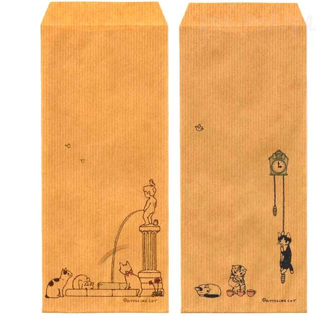 猫の封筒 昔ながらの茶封筒 紙風船 4柄12枚入り ポタリングキャット