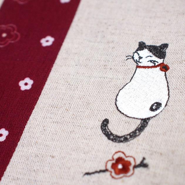 ネコ柄 お薬手帳ケース 刺しゅう柄 sheepsleep 手作り 日本製