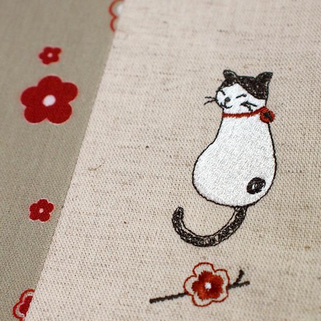 ネコ柄 お薬手帳ケース 刺しゅう柄 sheepsleep 手作り 日本製