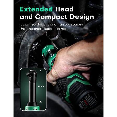 KIMO 3/8' Extended Electric Ratchet Wrench Set, 40 Ft-Lbs 400 RPM 12V Cordless Wrench w/ 2-Pack 2.0 Ah Batteries, 1 Hour Fast Charger ＆ 8 Sockets, Po｜yukinko-03｜06