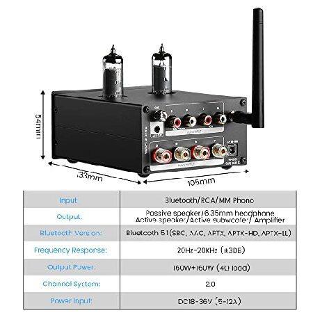 AIYIMA T5 320W Tube Phono Turntable Amplifier ＆ 2.0 Channel Stereo Bluetooth 5.0 HiFi Home Audio Digital Headphone Amp with DC 36V 6A Power Adapter｜yukinko-03｜03