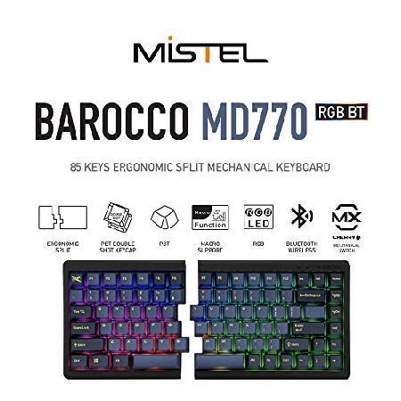 Mistel BAROCCO MD770 RGB Wired + Wireless Bluetooth TKL Split Mechanical Keyboard with Cherry MX Brown Switch, Ergonomic Gaming Keyboard, Yellow Lette｜yukinko-03｜02