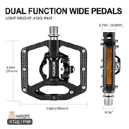 FOOKER マウンテンバイクペダル リフレクター付き自転車ペダル 3ベアリングフラットプラットフォーム SPD対応 デュアル機能 密封クリップレスアルミニウム 9/16｜yukinko-03｜04