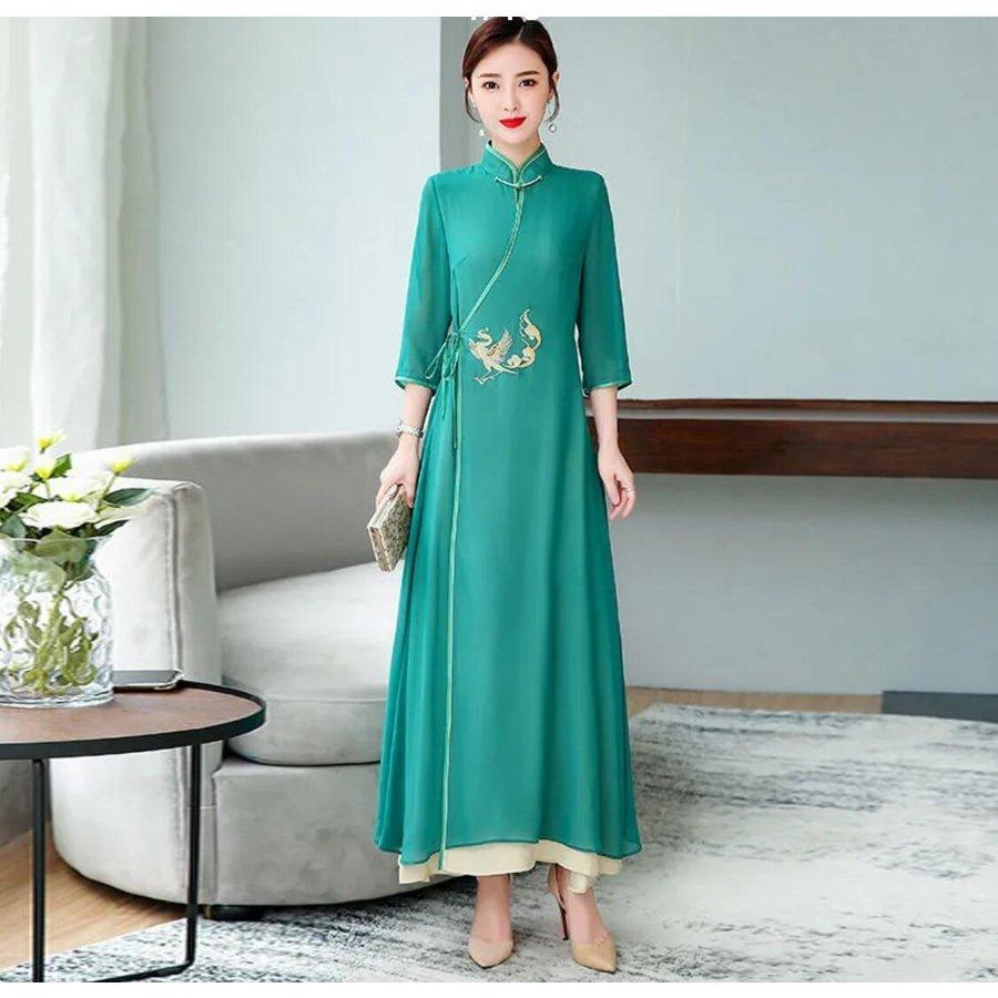 チャイナ風ワンピース レディース ロング丈 アオザイ風ワンピース 五分袖 マキシチャイナ風ワンピース チャイナドレス ワンピース 40代 50代 結婚式 きれいめ Cy3 164 Yukinselection 通販 Yahoo ショッピング