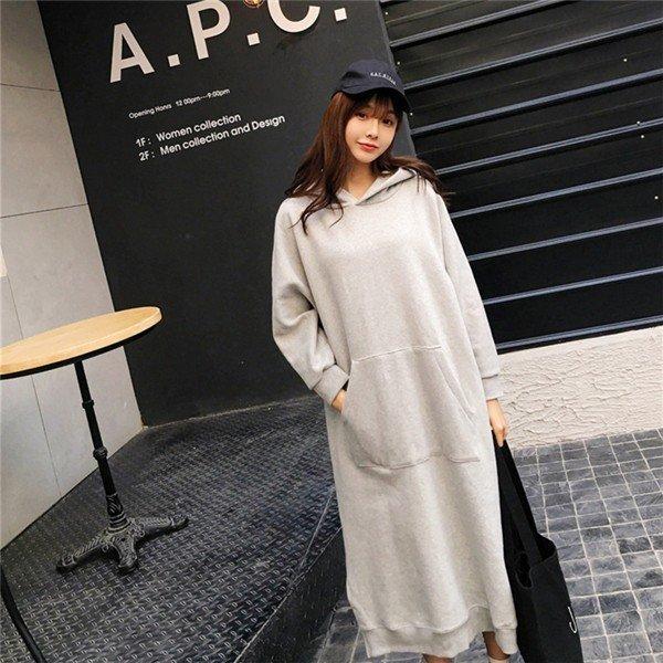 激安特価 パーカーワンピース スウェット 長袖 ロングワンピース レディース 無地 カジュアル ゆったり フード 秋冬 Ford Tools Co Za