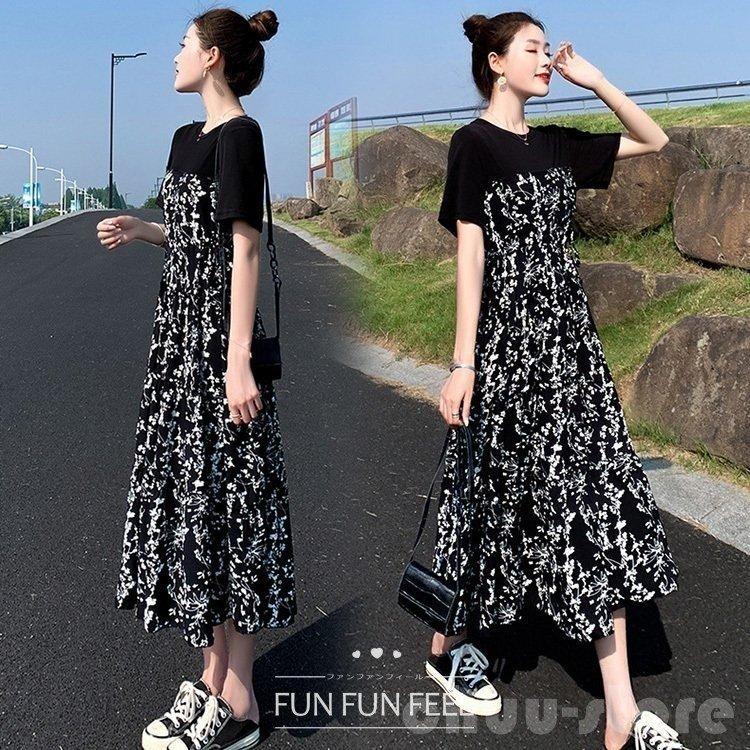 ワンピース レディース 40代 きれいめ マキシワンピース 春夏 半袖ワンピース 黒 花柄切り替え フレアスカートオシャ 大人上品 お出かけ 大きいサイズ 着痩せ St0419 116 Yukinselection 通販 Yahoo ショッピング