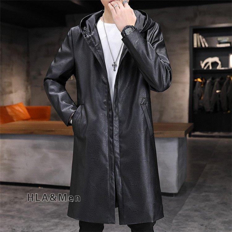 レザーコート メンズ ロングジャケット 革ジャン Puレザー フード付き 防風 お兄系 メンズファッション Whb 080 Yukinselection 通販 Yahoo ショッピング