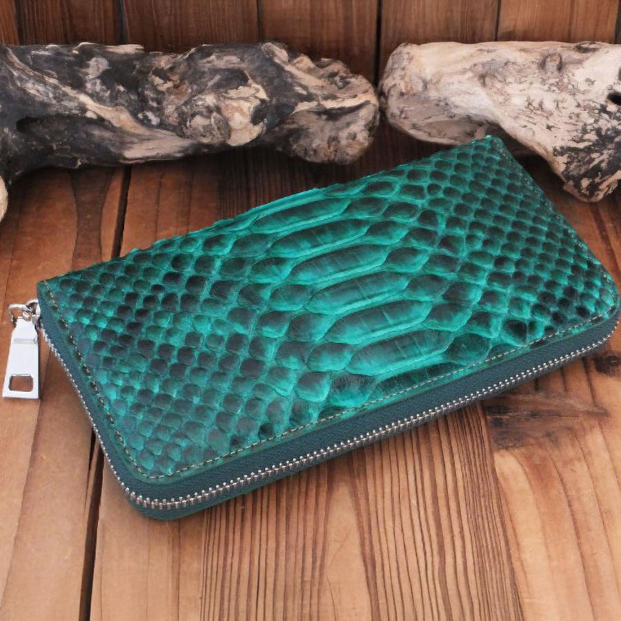 【ダイヤモンドパイソン使用】長財布 メンズ ラウンドファスナー 本革 蛇革 グリーン×タン シルバー金具 GODANE ゴダン 正規品 |  | 03