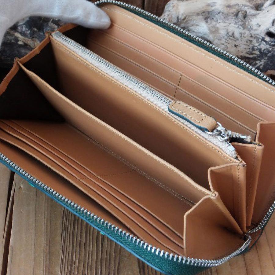 【ダイヤモンドパイソン使用】長財布 メンズ ラウンドファスナー 本革 蛇革 グリーン×タン シルバー金具 GODANE ゴダン 正規品 |  | 06