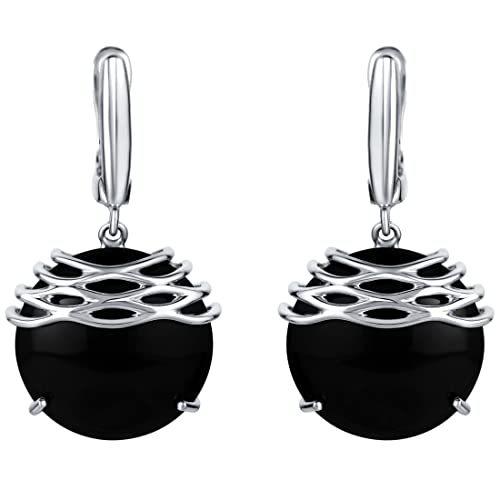 格安販売の Peora Sterling Silver Round Black Onyx Waves Dangle Earrings for Women その他インテリア雑貨、小物