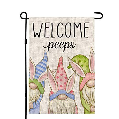 Easter Outside Garden Garden Flag Welcome Peeps Gnomes 12 18 Ver Inch Inch Double B09pg19q5s