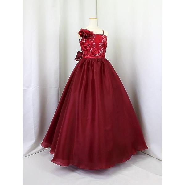 ゆめりすと ソロステージ・オルガンザ ワイン 135：演奏会発表会用子供ロングドレス
