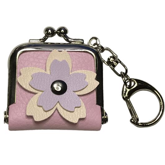 がま口キーリング PU 合皮 さくらの花 2枚重ね ミニ がま口 小銭 がま口キーリング PU 合皮 さくらの花 2枚重ね ミニ がま口 小銭