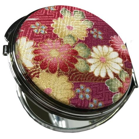 コンパクトミラー 和風 金彩 金襴 着物地 帯地 布巻き 高級 日本製