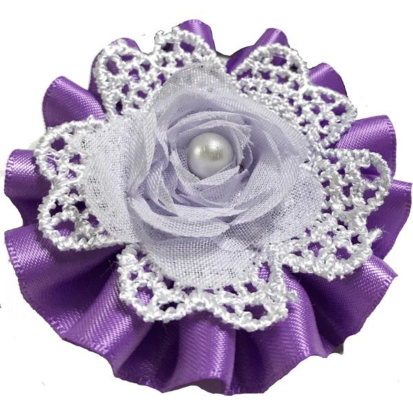 ロゼット リボン ヘアゴム 2個セット サテン レース パール レディース