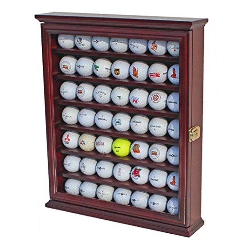 (Cherry Finish) 49 Golf Ball Display Case Holder Rack w/ UV
