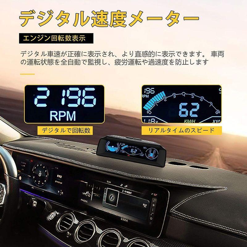 HUDヘッドアップディスプレイ OBD2モード搭載 車載スピードメーター 警報機能 水温とバッテリー電圧を監視 車の仰角、ロール角を表示 OBD2モード搭載 車載スピードメーター 警報機能 水温とバッテリー電圧を監視 車の仰角 ロール角を表示