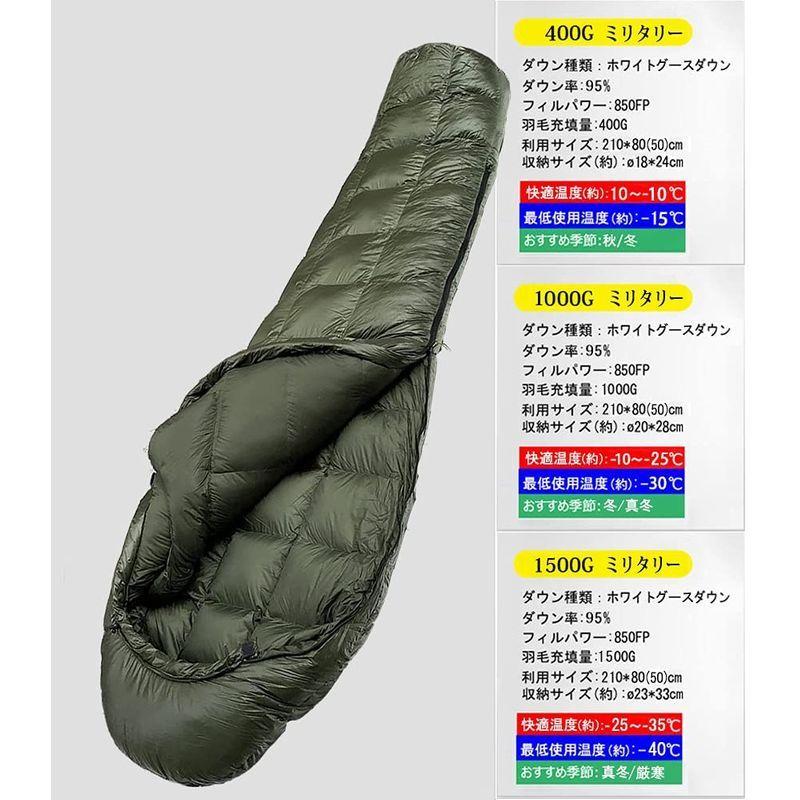 Fengzel Outdoor マミー型寝袋 210*80(50) cm 立体キルト 95％グースダウン 850FP 500-1500g充填 Outdoor マミー型寝袋 210*80 cm 立体キルト 95％グースダウン 850FP 1500g充填