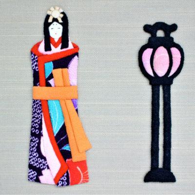 お雛様・さげもん・押し絵・古布・タペストリー・ハンドメイド 古い帯地から創作した立ち雛の押絵タペストリーとお雛さんの麻