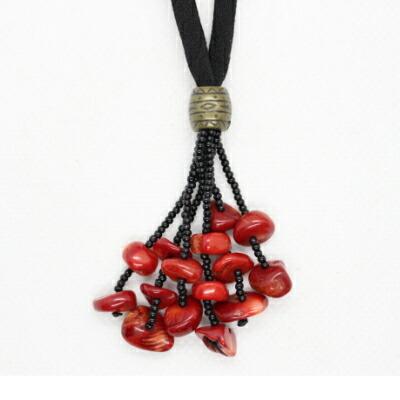 珊瑚しだれネックレス｜75cm 黒紐 |和雑貨 珊瑚 さんご サンゴ