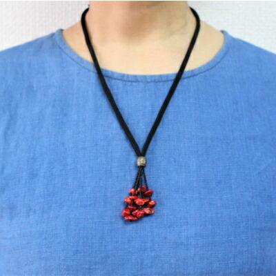 珊瑚しだれネックレス｜75cm 黒紐 |和雑貨 珊瑚 さんご サンゴ