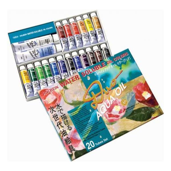 ホルベイン アクアオイルカラー デュオ 油絵の具 (水可溶性) 20本セット 6号18色、10号ホワイト、10号クイックメディウム
