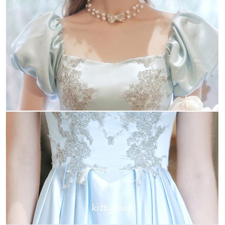 イブニングドレス ブルー 水色 サテン ドレス 結婚式ドレス イブニングドレス ブルー 水色 サテン ドレス 結婚式ドレス