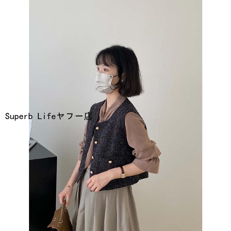 レディース 春 秋ツイード 風合い ジレ ス コート ショート丈 前 レディース 春 秋ツイード 風合い ジレ ス コート ショート丈 前