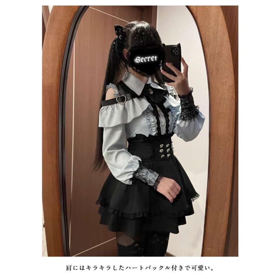 オープンショルダー 地雷系 リボン 服 レース フリル 病みかわいい