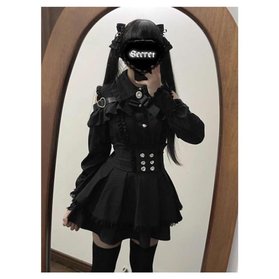 ディーラー様製 MDD 地雷系 地雷服 セット リボン付きタイトスカート オープンショルダー 地雷系 リボン 服 レース フリル 病みかわいい