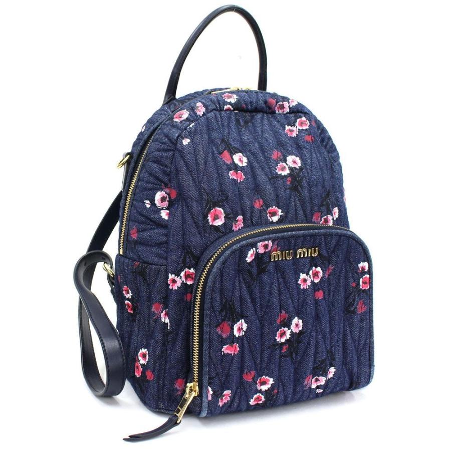日本限定 ミュウミュウ 5bz023 リュックサック 日本限定 中古 ファッション 花柄 マテラッセ Miumiu Miumiu バックパック フラワープリント ネイビー デニム ミニリュック 夢市場プレミア