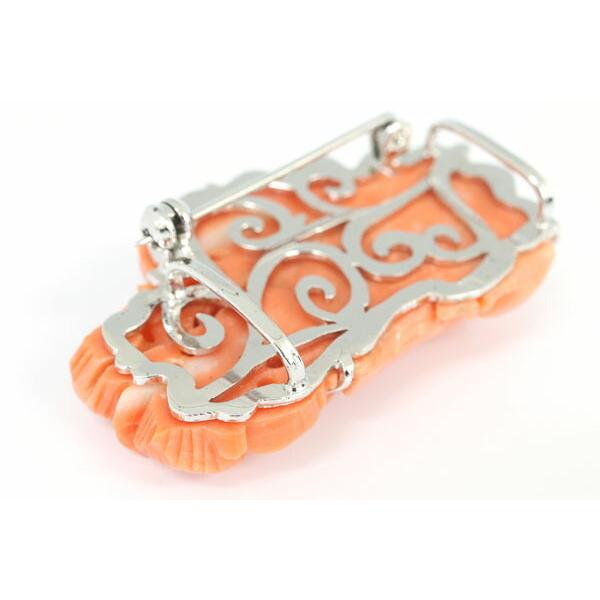 サンゴ 帯留め メタル 中古 珊瑚 ブローチ兼用 バラ 帯 和服 和装 着物  