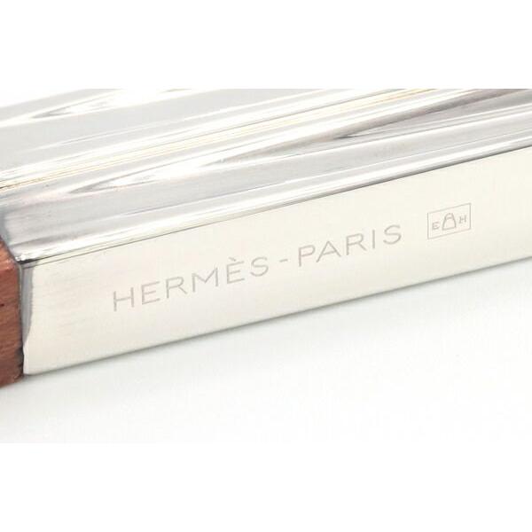 エルメス チョップスティック ブラウン シルバー ウッド メタル 新品 未使用 ロゴ 木 箸 ハシ メンズ HERMES :230524024