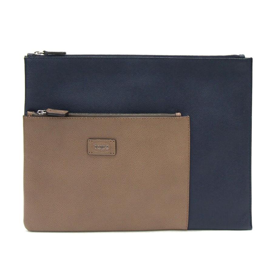 トッズ クラッチバッグ 305852 ネイビー ブラウン レザー 中古