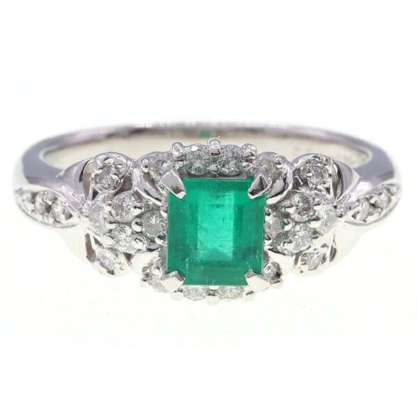 エメラルド ダイヤモンド リング E0.58ct D0.25ct Pt900 12号 中古
