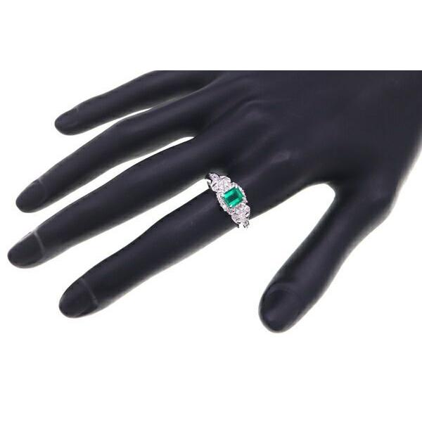 エメラルド ダイヤモンド リング E0.58ct D0.25ct Pt900 12号 中古