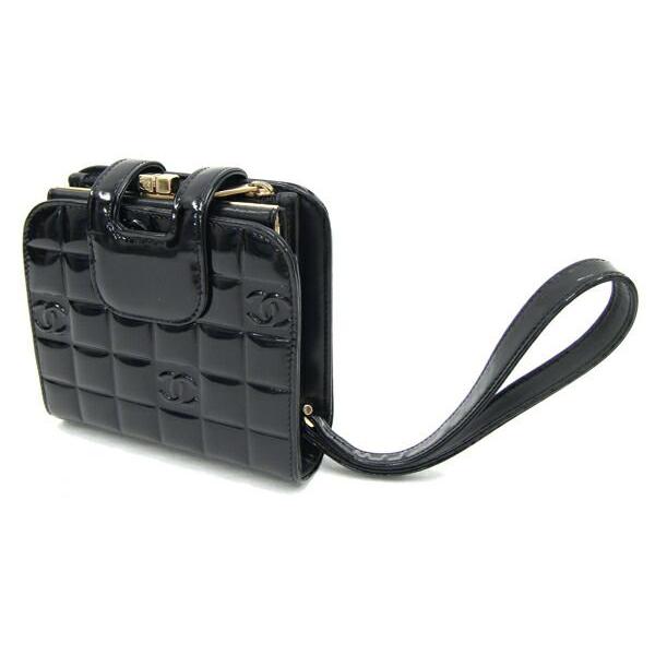 CHANEL（シャネル） 二つ折り財布 チョコバー ブラック パテントレザー 